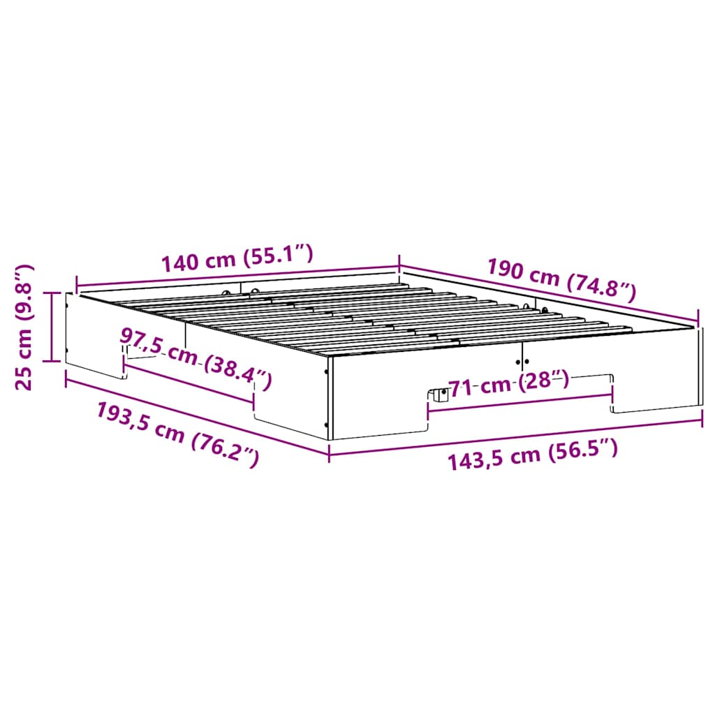 Bettgestell Braun 140 x 190 cm