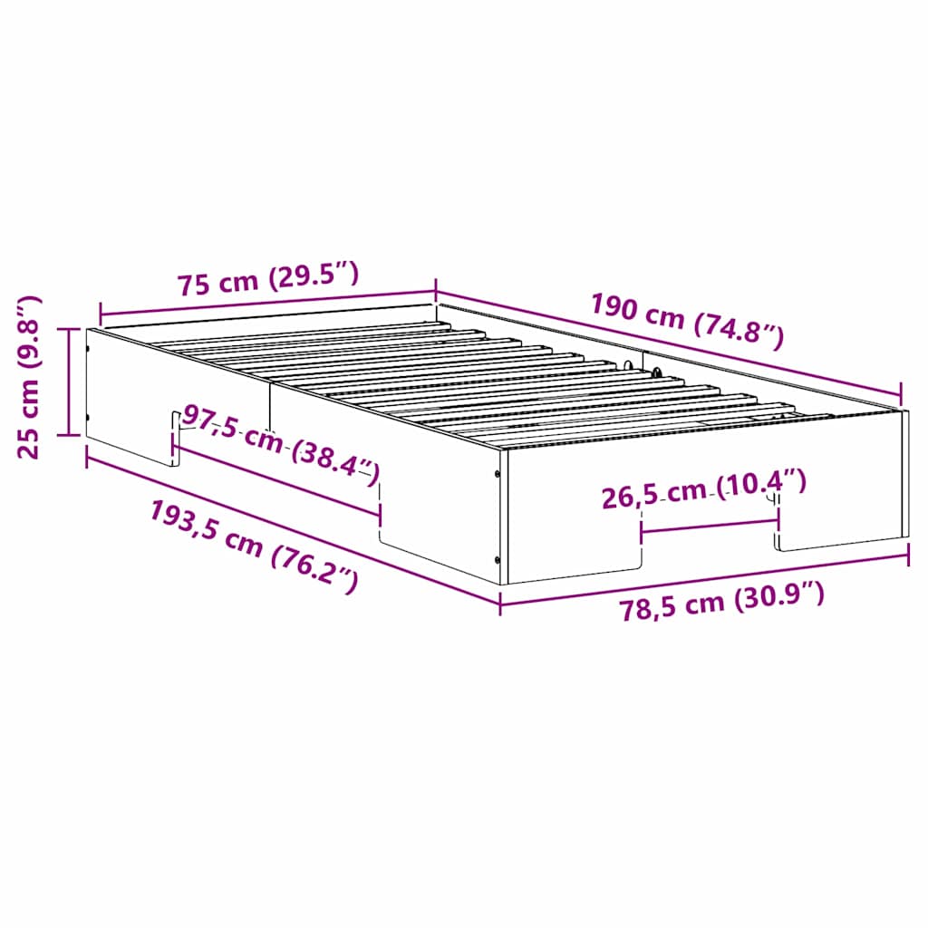 Bettgestell Braun 75 x 190 cm