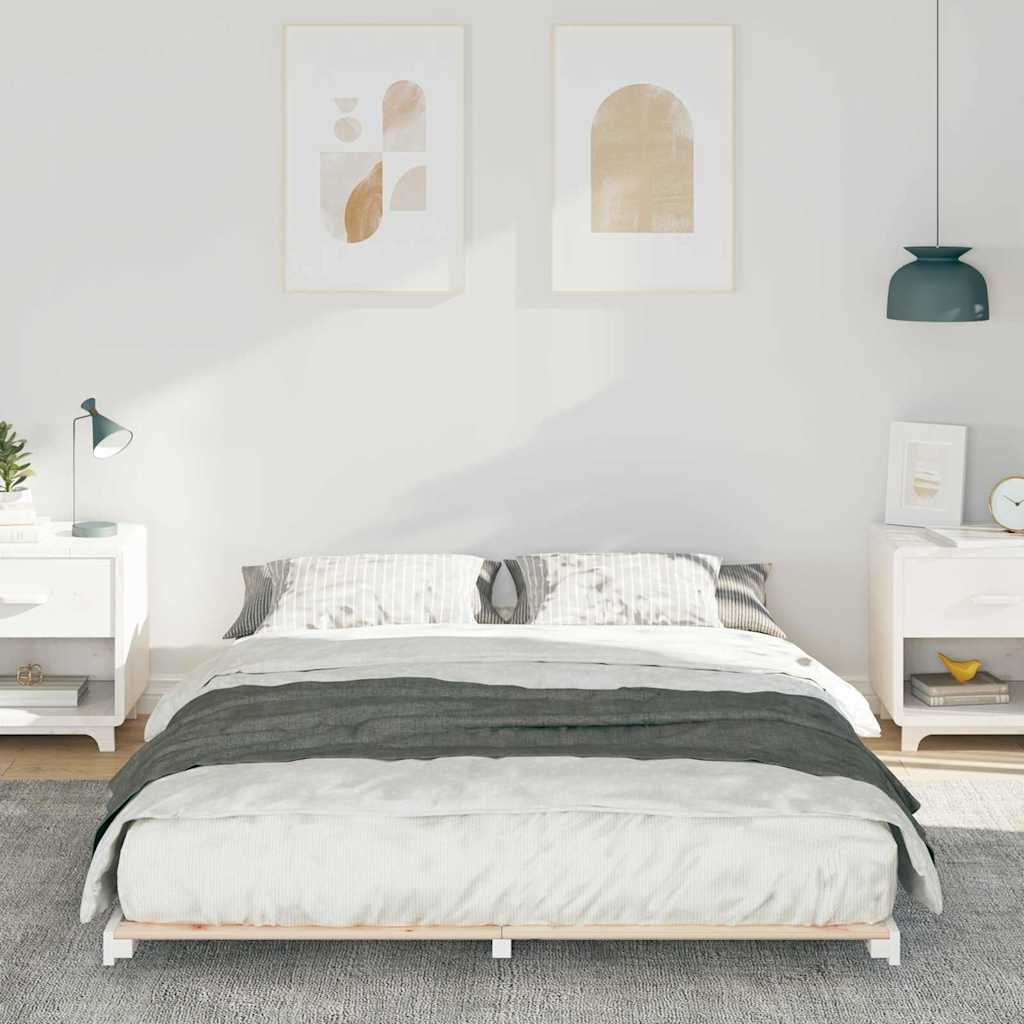 Bettrahmen Weiß 140 x 200 cm Massives Kiefernholz