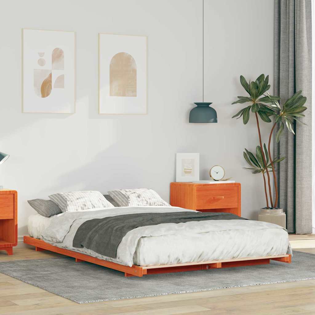 Bettrahmen Wachsbraun 140 x 190 cm Massives Kiefernholz