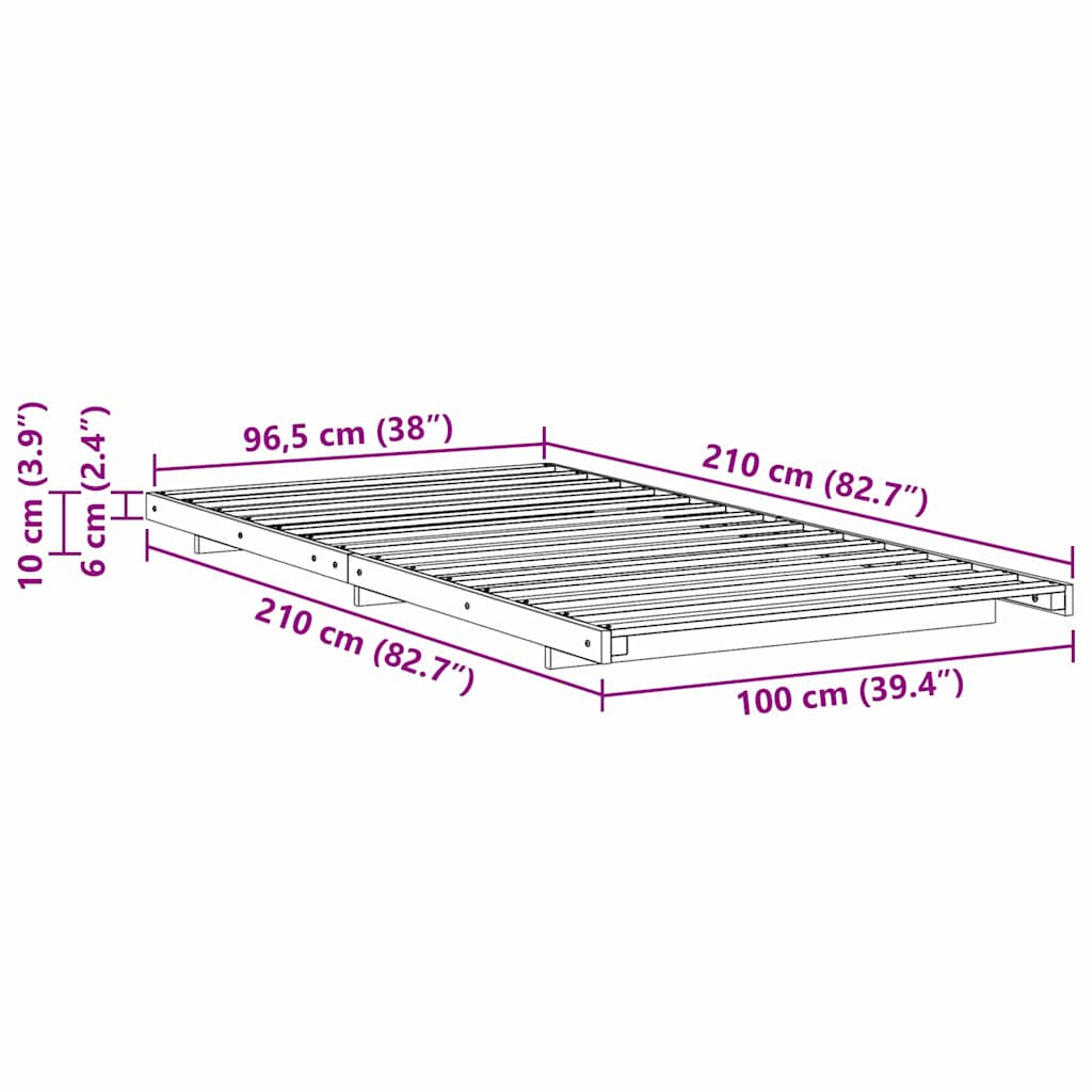 Bettrahmen Wachsbraun 100 x 210 cm Massives Kiefernholz