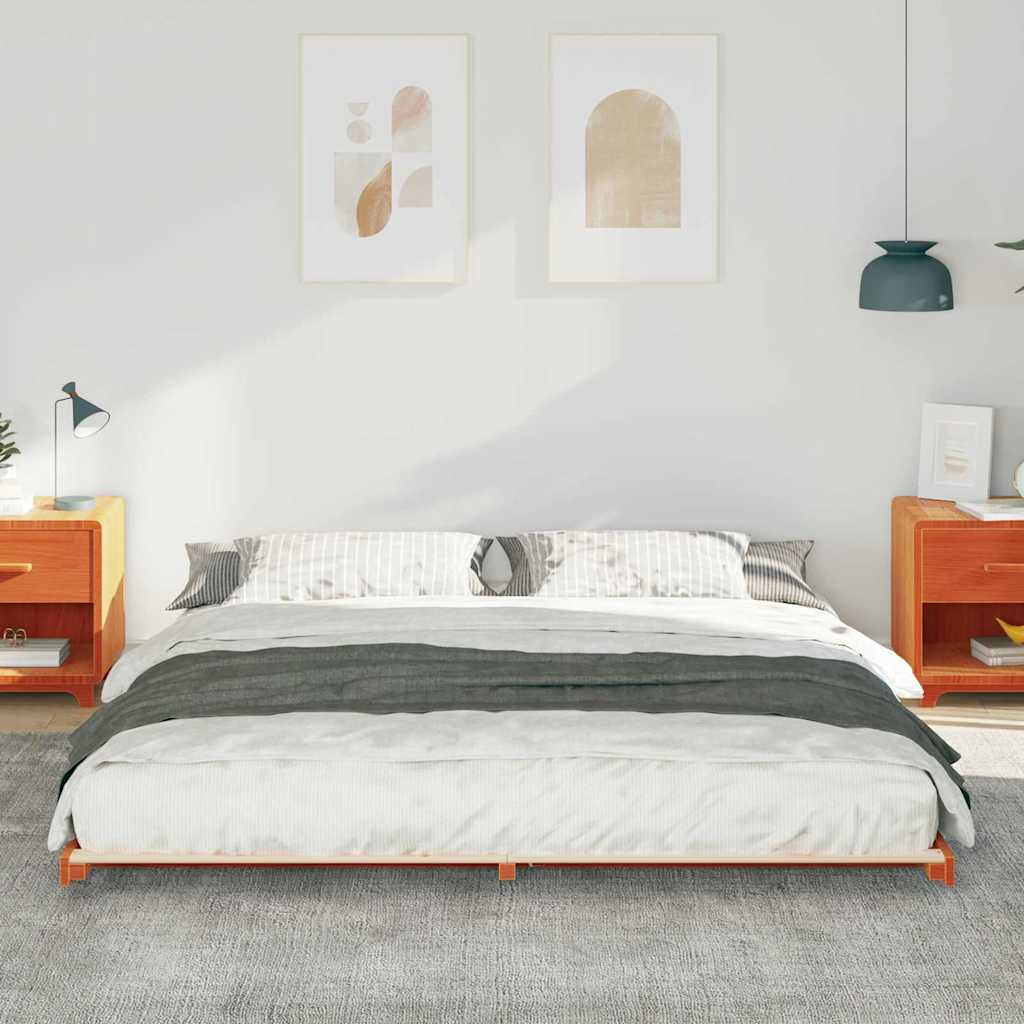 Bettrahmen Wachsbraun 200 x 210 cm Massives Kiefernholz