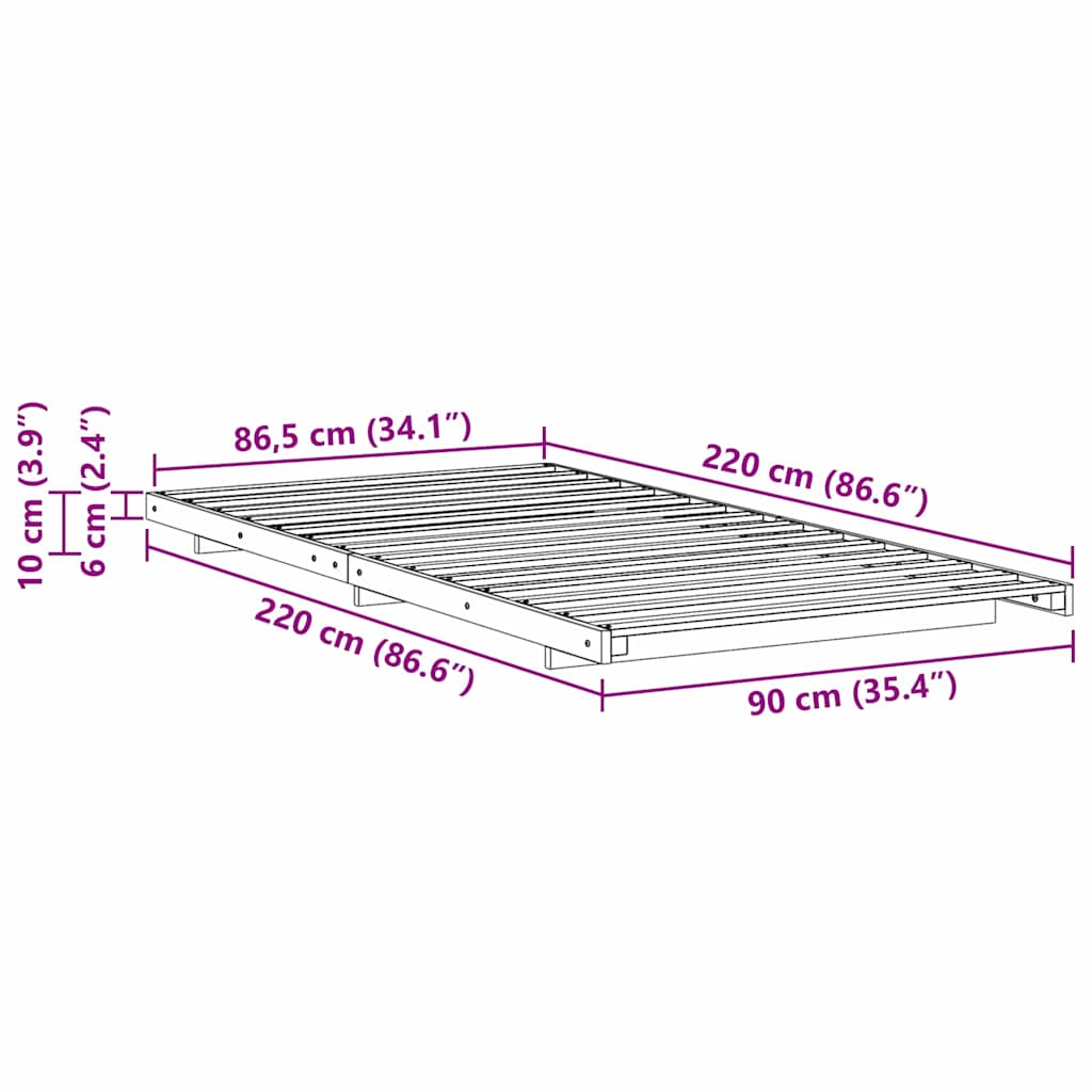 Bettrahmen Braun 90 x 220 cm Massives Kiefernholz