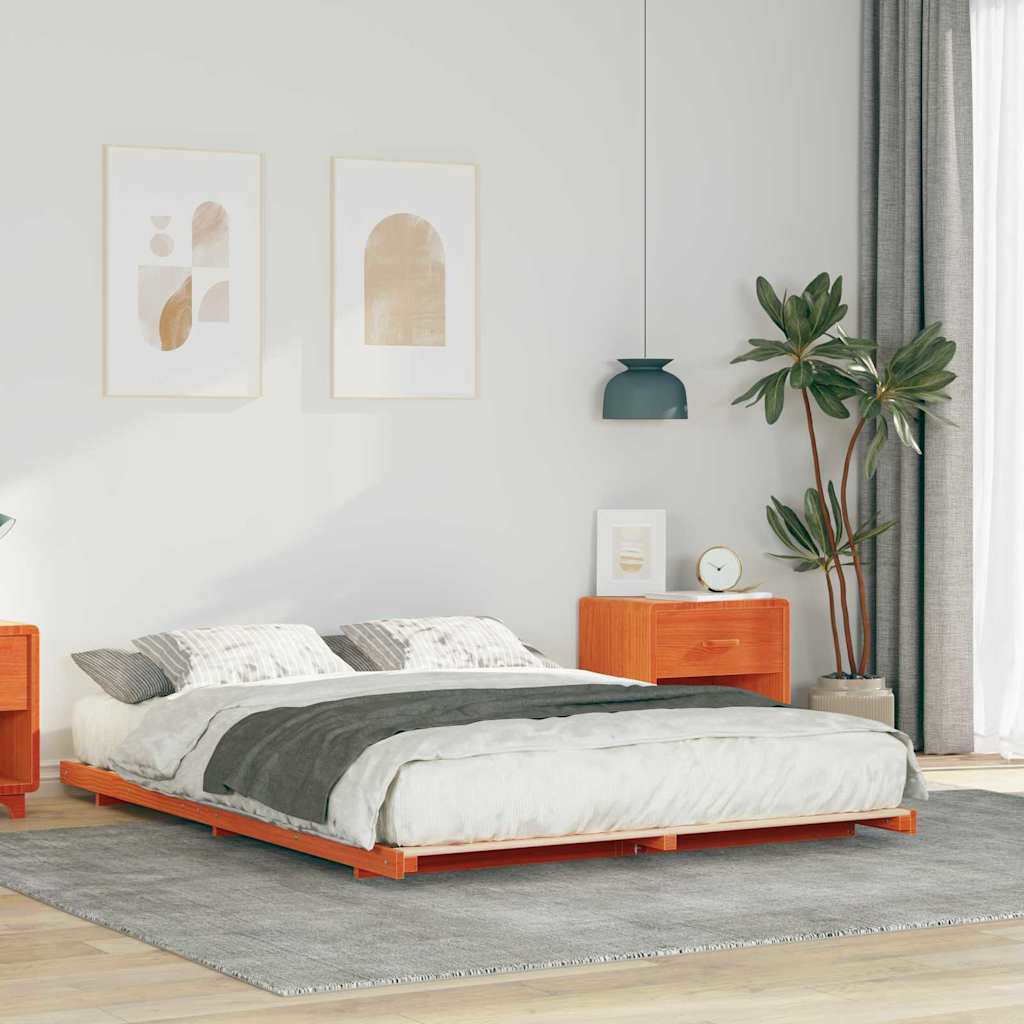 Bettrahmen Wachsbraun 140 x 220 cm Massives Kiefernholz