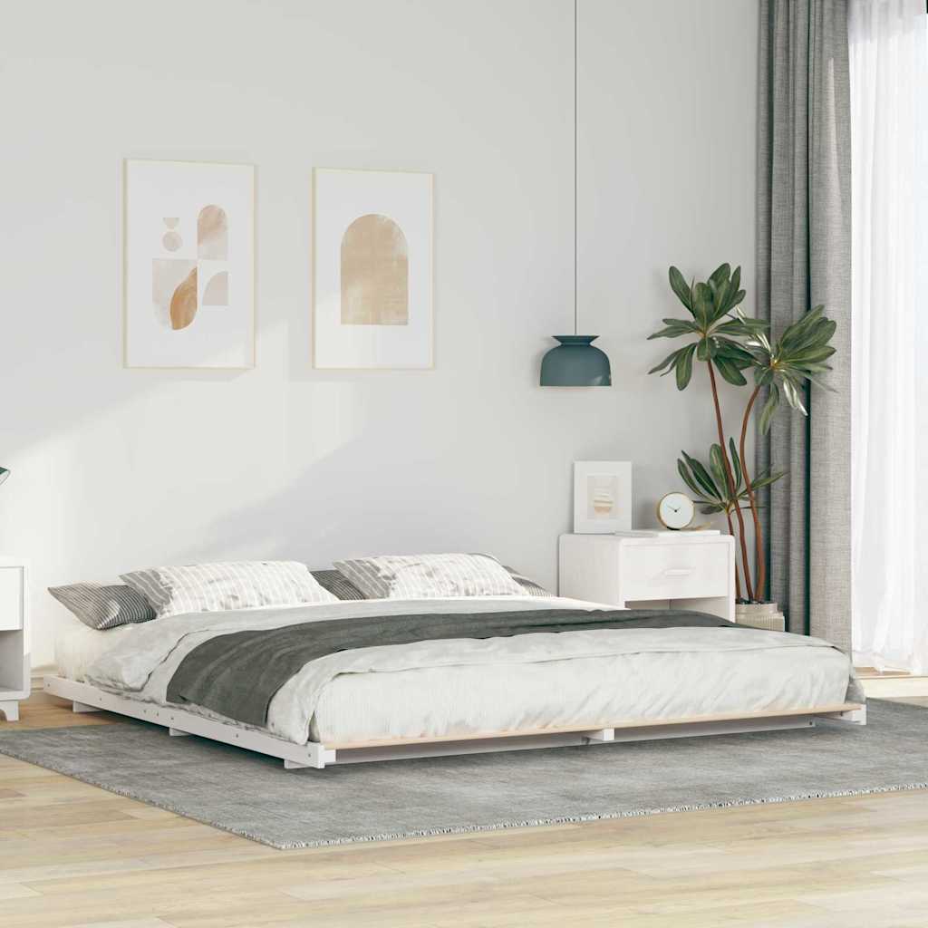 Bettrahmen Weiß 180 x 220 cm Massives Kiefernholz