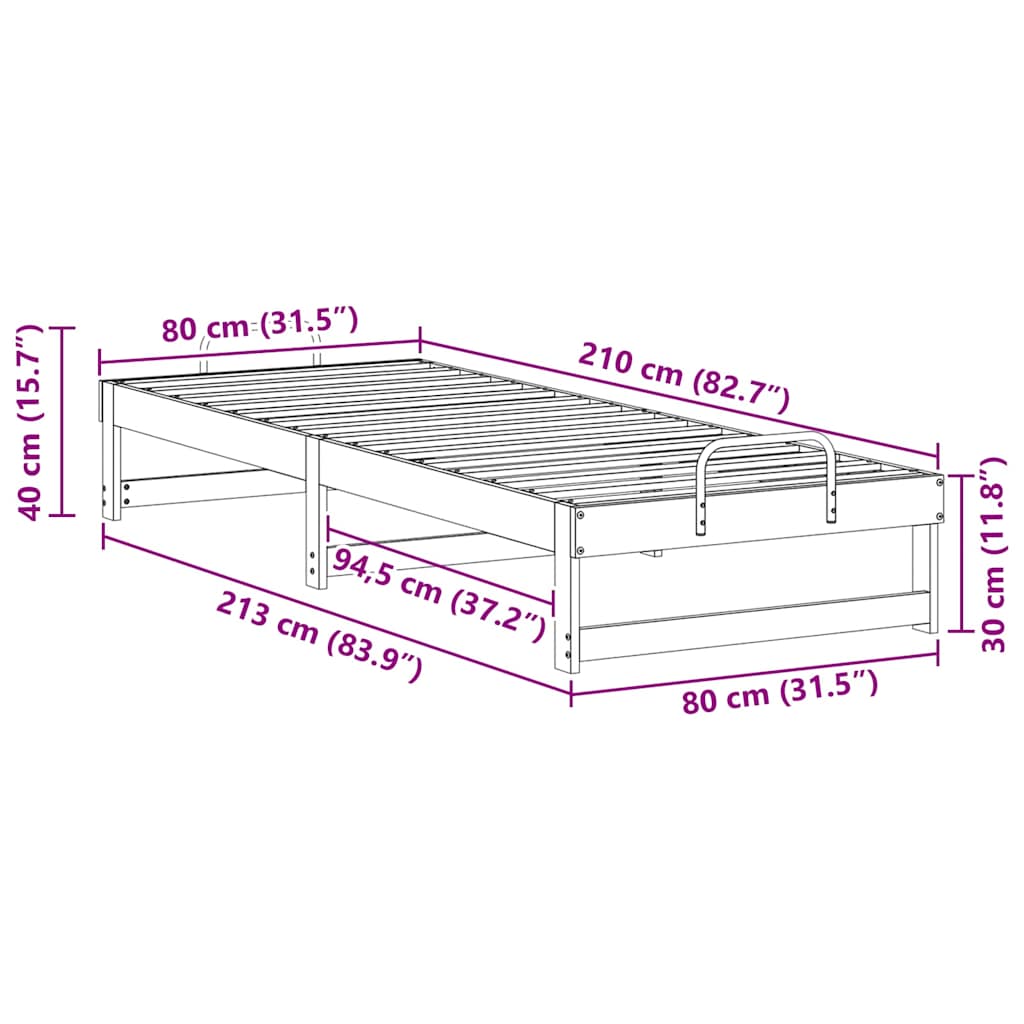 Bettrahmen Braun 80 x 210 cm Massives Kiefernholz