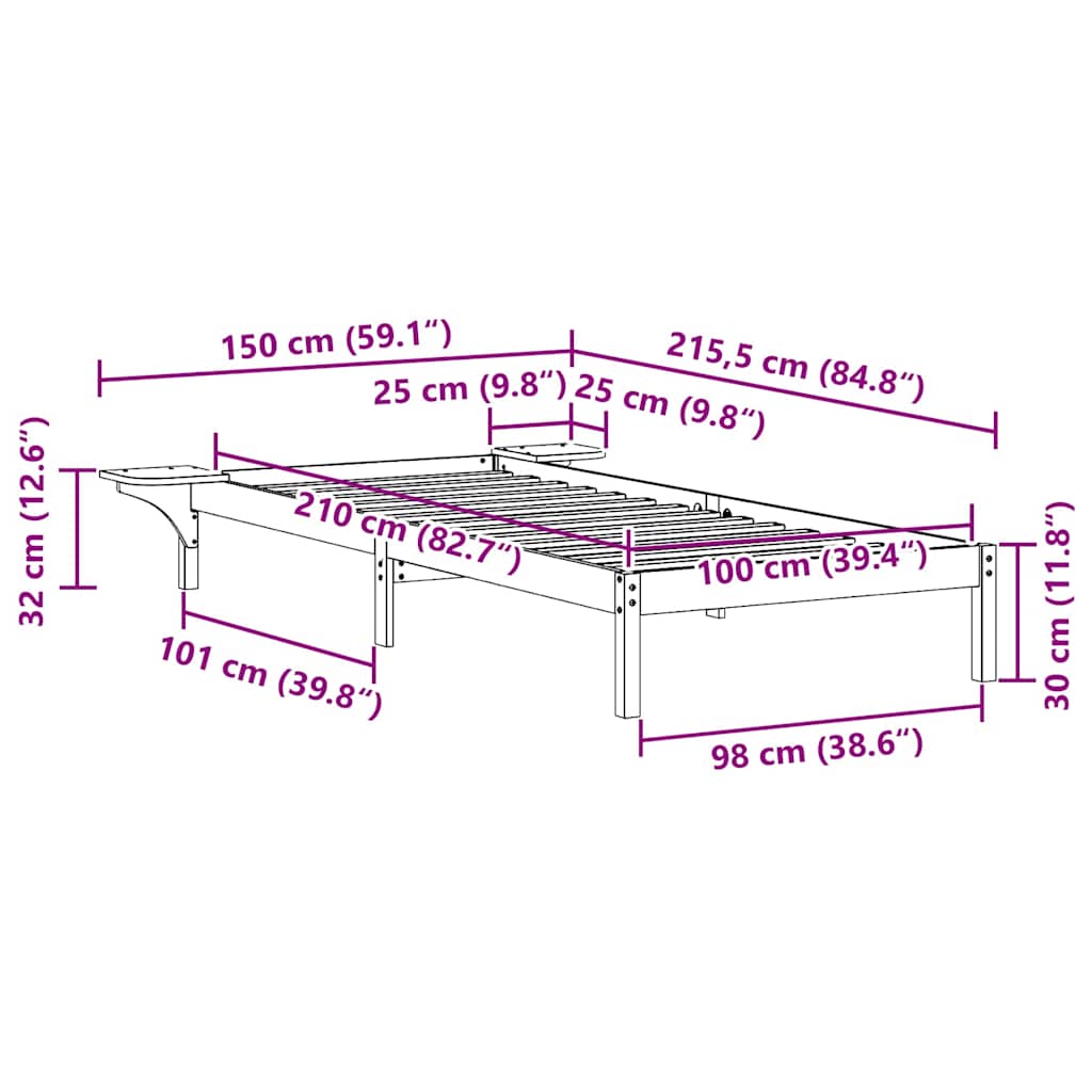 Bettgestell mit Nachttischen Wachsbraun 100 x 210 cm