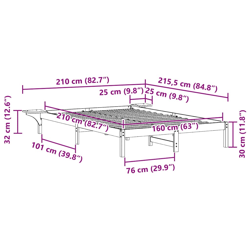 Bettgestell mit Nachttischen Weiß 160 x 210 cm