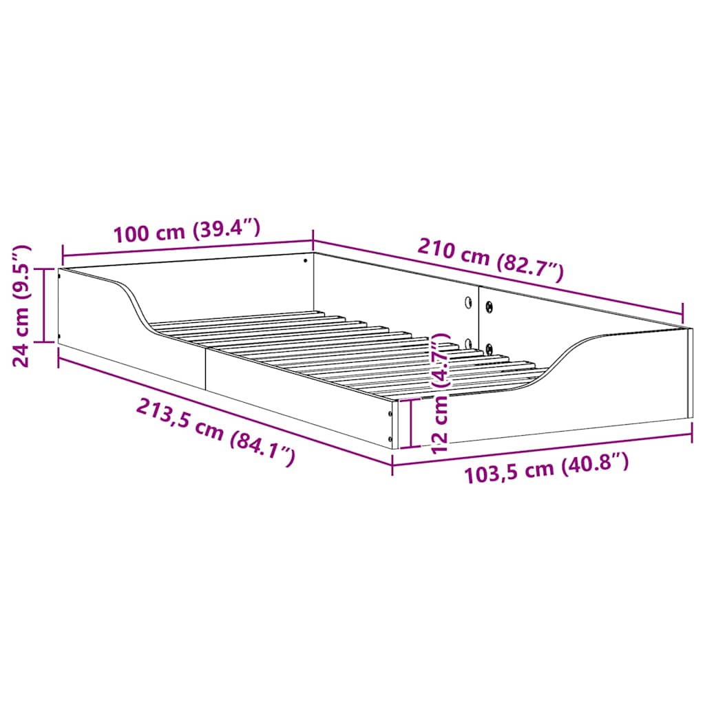 Bettrahmen Wachsbraun 100 x 210 cm Massives Kiefernholz