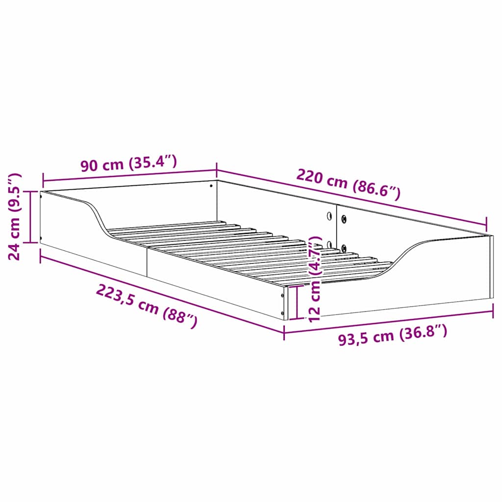 Bettrahmen Braun 90 x 220 cm Massives Kiefernholz