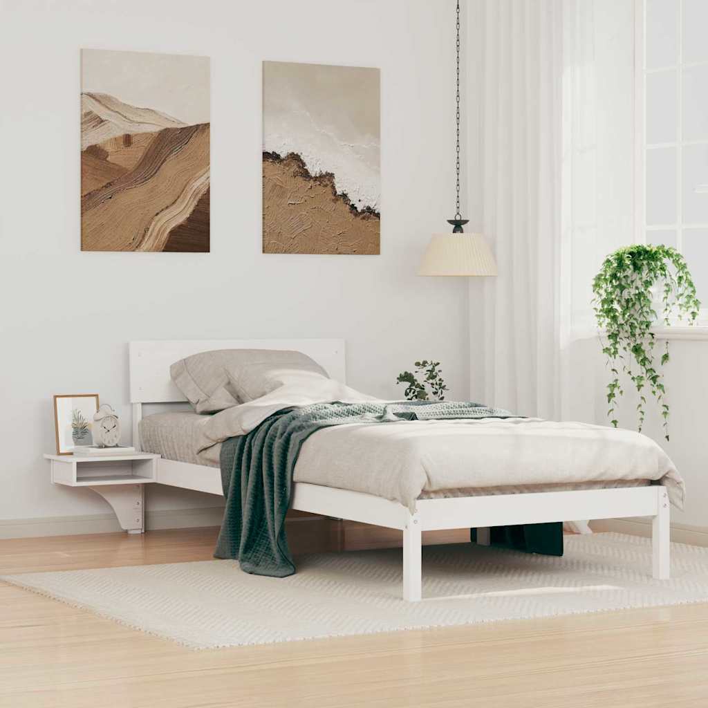 Bettrahmen mit Kopfteil Weiß 90 x 200 cm Massives Kiefernholz