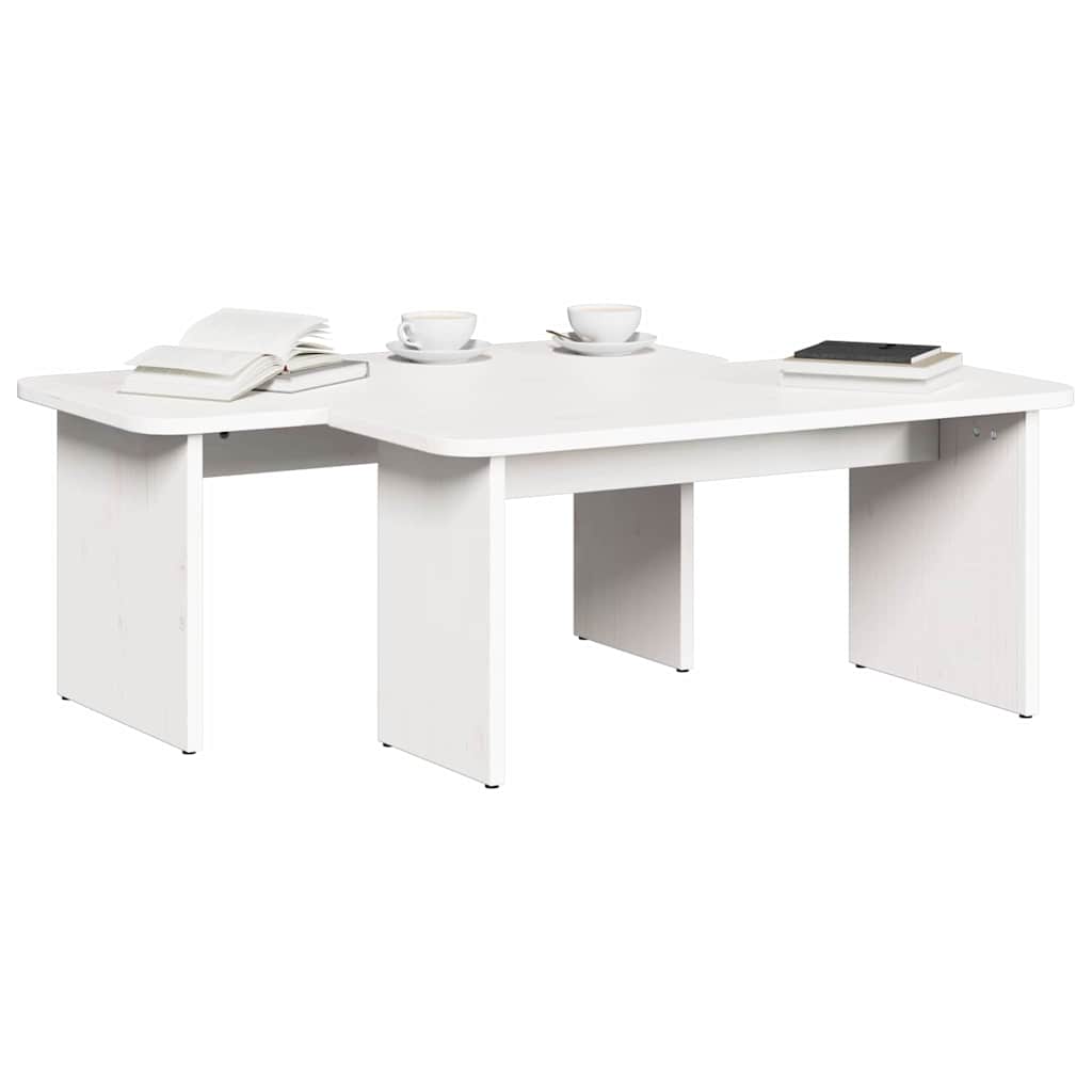 Couchtisch 2 pcs Weiß Massivholz Kiefer
