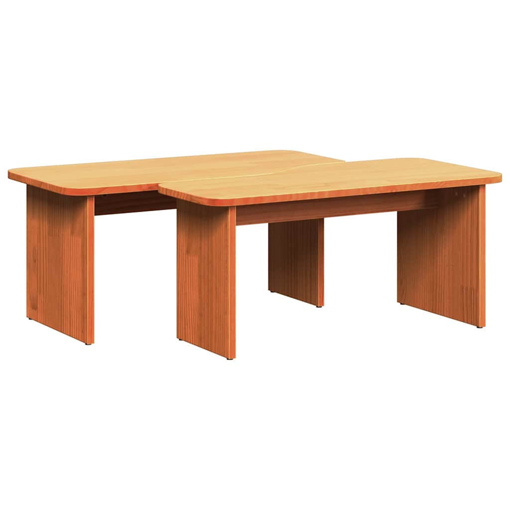 Couchtisch 2 pcs Wachsbraun Massivholz Kiefer