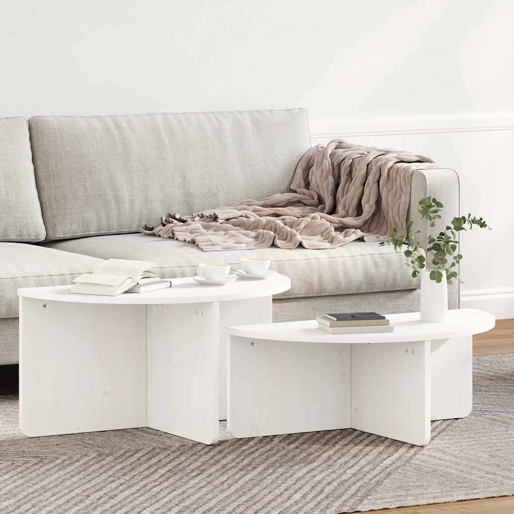Couchtisch 2 pcs Weiß Massivholz Kiefer