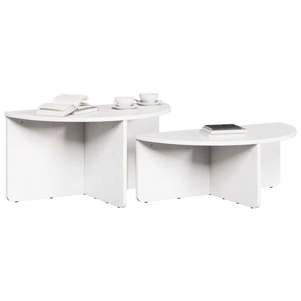 Couchtisch 2 pcs Weiß Massivholz Kiefer