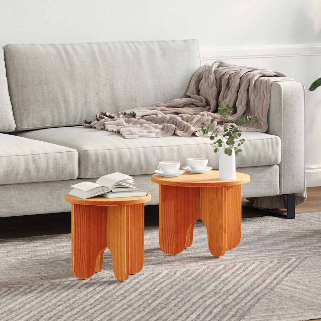Couchtisch 2 pcs Wachsbraun Massivholz Kiefer