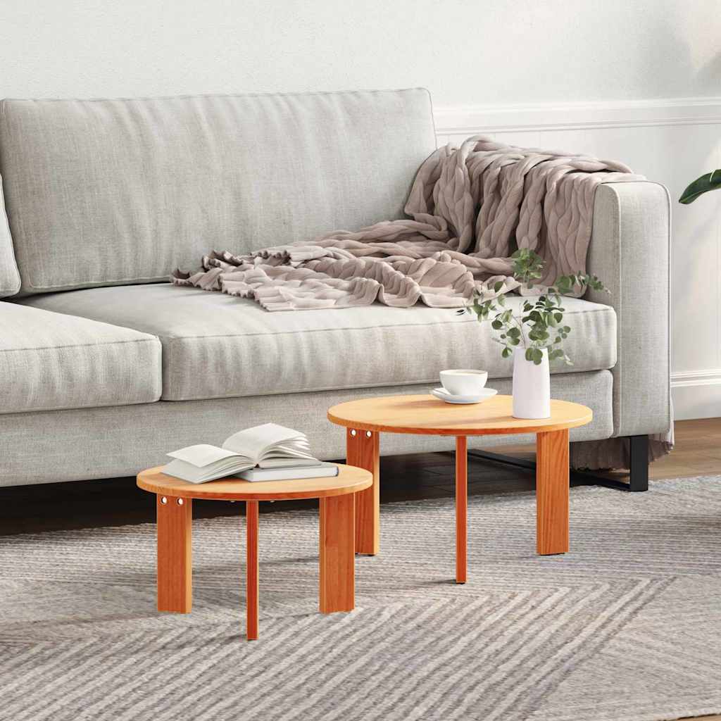 Couchtisch 2 pcs Wachsbraun Massivholz Kiefer