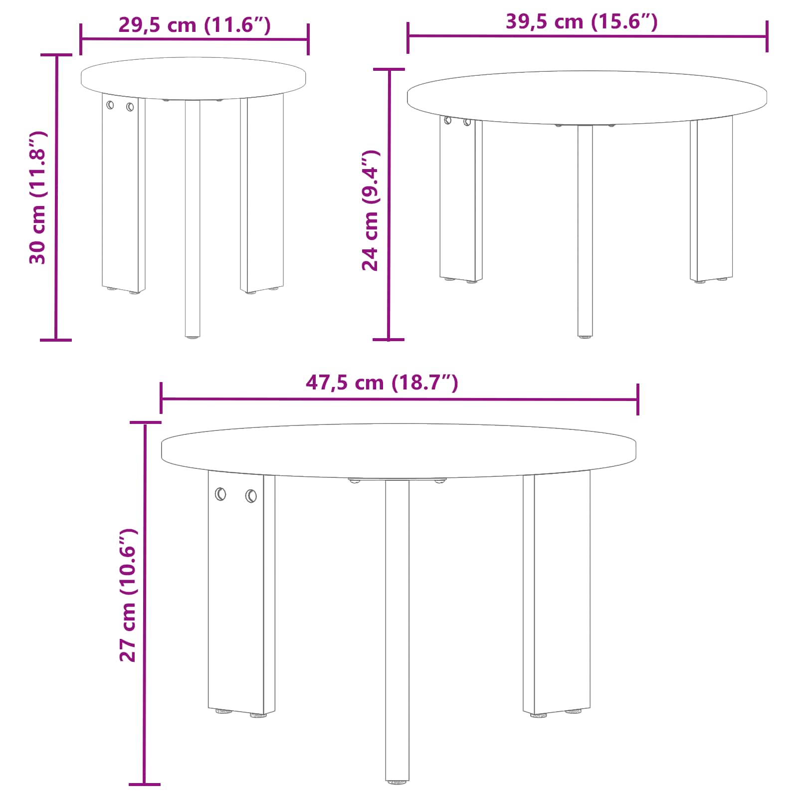 Couchtisch 3 pcs Weiß Massivholz Kiefer
