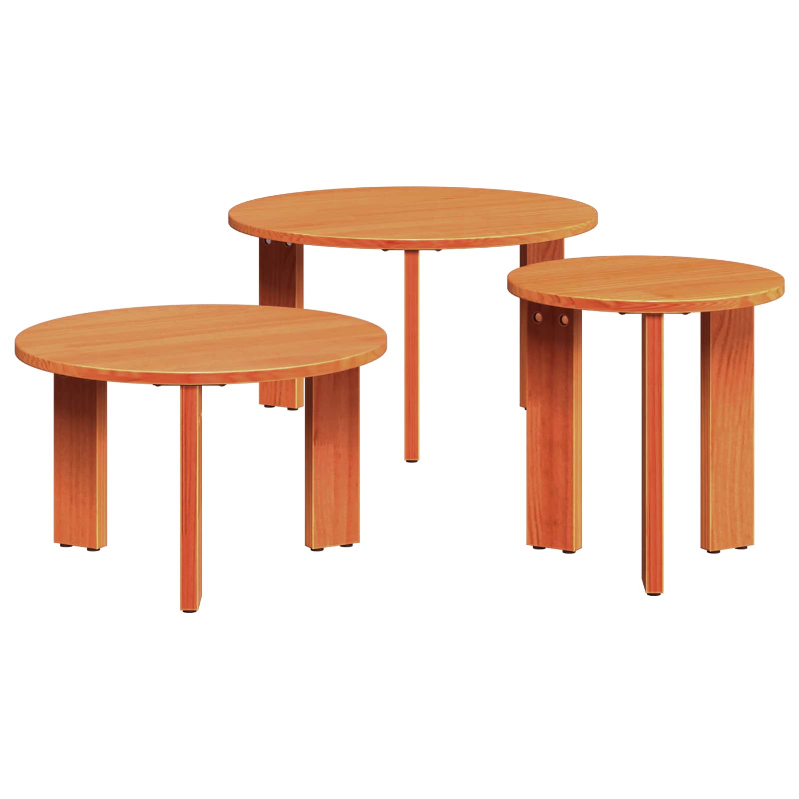 Couchtisch 3 pcs Wachsbraun Massivholz Kiefer