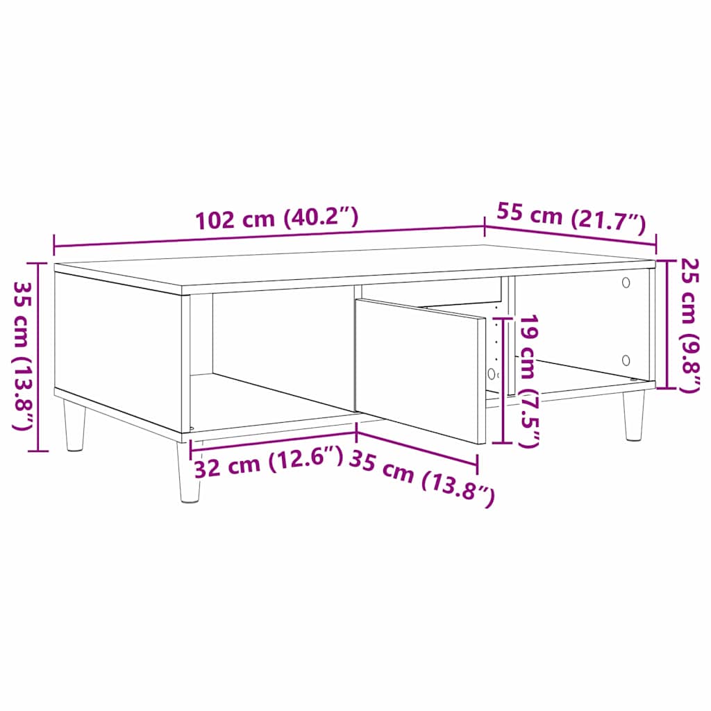 Couchtisch Graues Sonoma 102 x 55 x 35 cm Holzwerkstoff