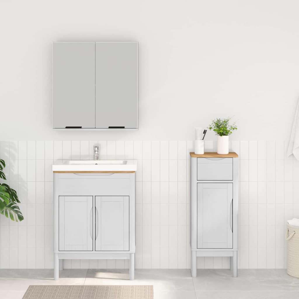 Badezimmermöbel-Set mit Tür FLORO 2 pcs Weiß Massivholz Kiefer