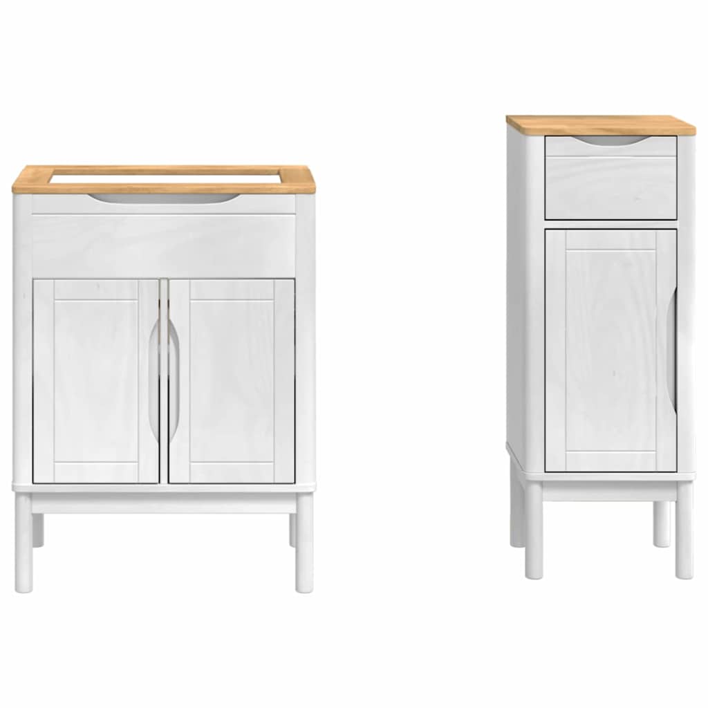 Badezimmermöbel-Set mit Tür FLORO 2 pcs Weiß Massivholz Kiefer