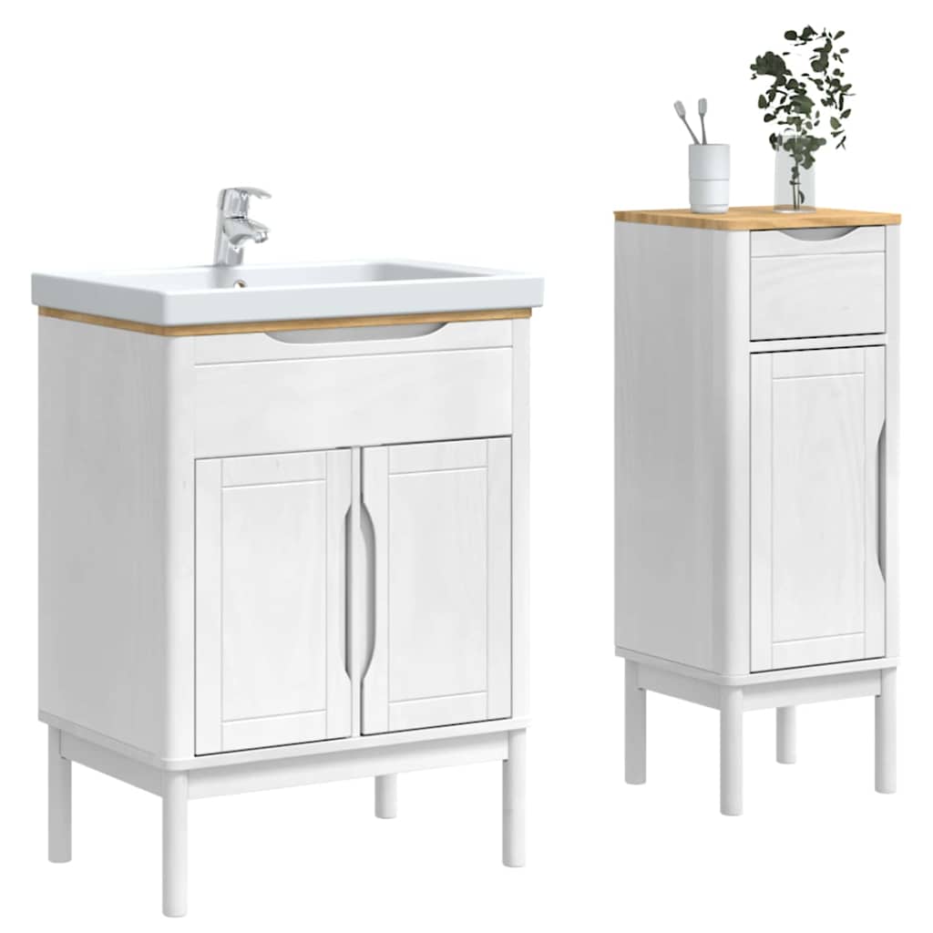 Badezimmermöbel-Set mit Tür FLORO 2 pcs Weiß Massivholz Kiefer