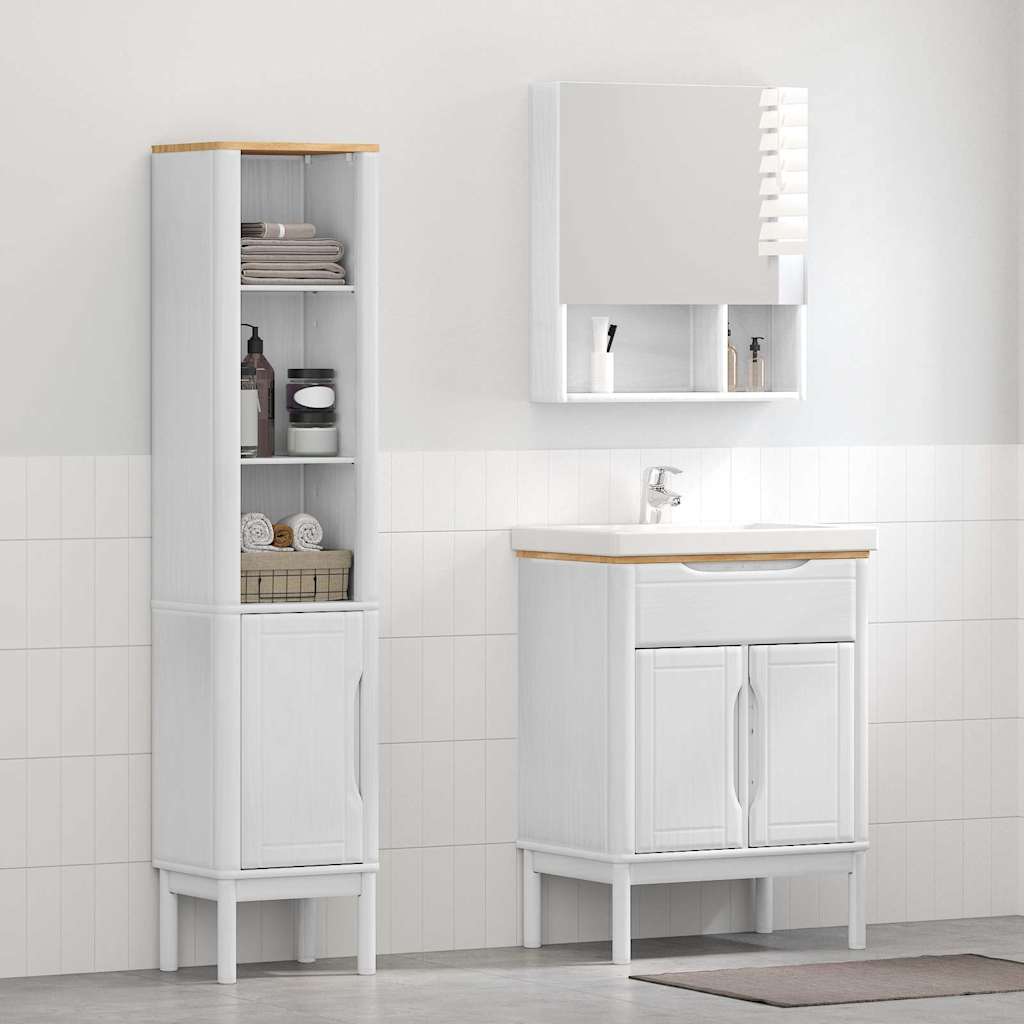 Badezimmermöbel-Set mit Tür FLORO 2 pcs Weiß Massivholz Kiefer