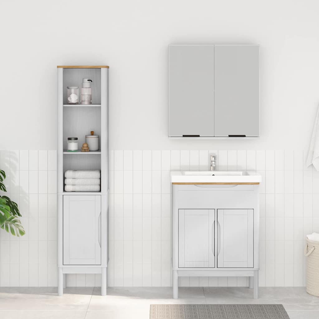 Badezimmermöbel-Set mit Tür FLORO 2 pcs Weiß Massivholz Kiefer