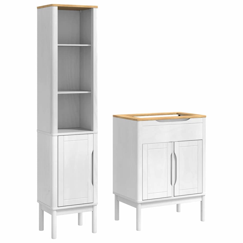 Badezimmermöbel-Set mit Tür FLORO 2 pcs Weiß Massivholz Kiefer