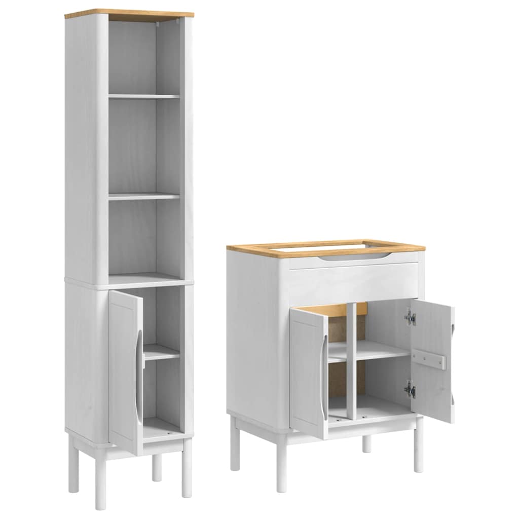 Badezimmermöbel-Set mit Tür FLORO 2 pcs Weiß Massivholz Kiefer