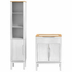 Badezimmermöbel-Set mit Tür FLORO 2 pcs Weiß Massivholz Kiefer