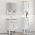 Badezimmermöbel-Set mit Tür FLORO 3 pcs Weiß Massivholz Kiefer