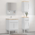 Badezimmermöbel-Set mit Tür FLORO 3 pcs Weiß Massivholz Kiefer