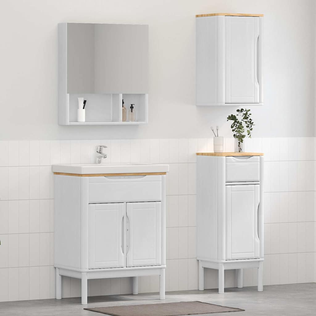 Badezimmermöbel-Set mit Tür FLORO 3 pcs Weiß Massivholz Kiefer