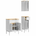 Badezimmermöbel-Set mit Tür FLORO 3 pcs Weiß Massivholz Kiefer