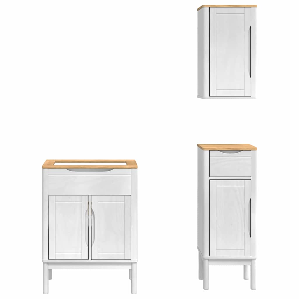 Badezimmermöbel-Set mit Tür FLORO 3 pcs Weiß Massivholz Kiefer
