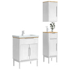 Badezimmermöbel-Set mit Tür FLORO 3 pcs Weiß Massivholz Kiefer