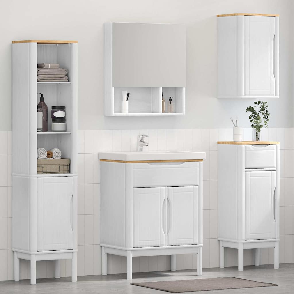Badezimmermöbel-Set mit Tür FLORO 4 pcs Weiß Massivholz Kiefer