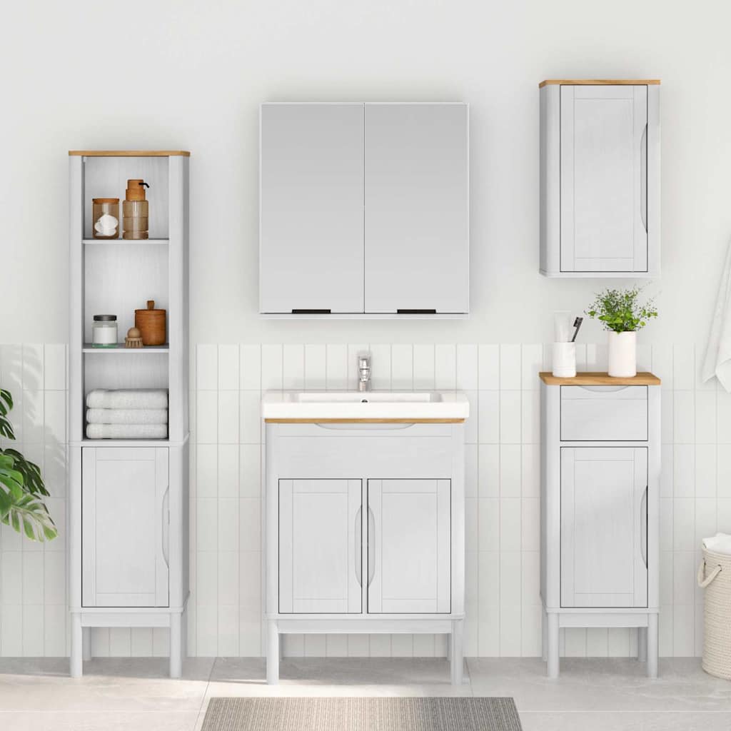 Badezimmermöbel-Set mit Tür FLORO 4 pcs Weiß Massivholz Kiefer