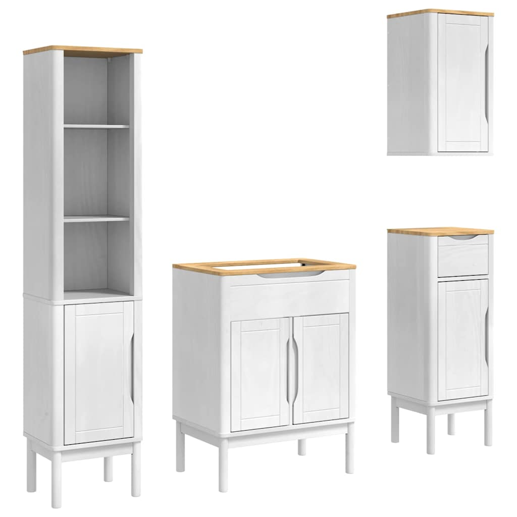 Badezimmermöbel-Set mit Tür FLORO 4 pcs Weiß Massivholz Kiefer