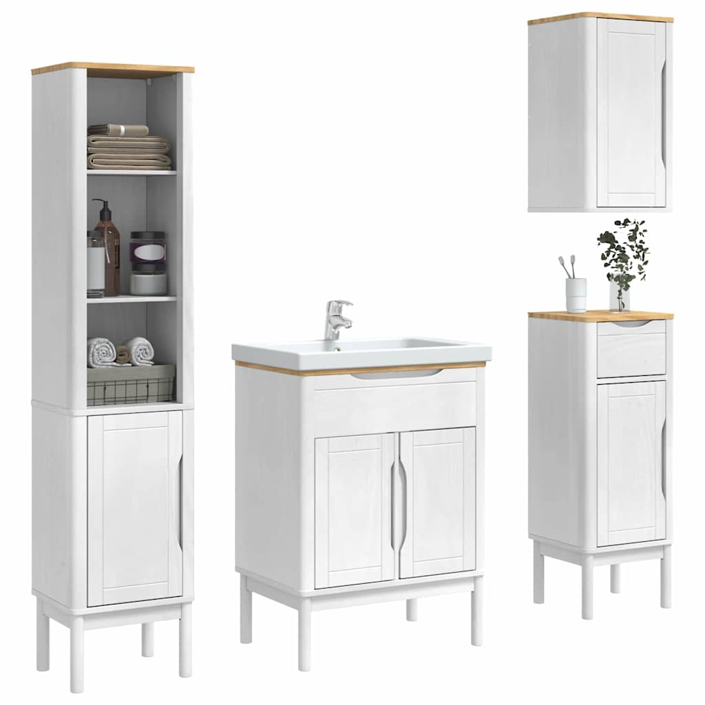 Badezimmermöbel-Set mit Tür FLORO 4 pcs Weiß Massivholz Kiefer