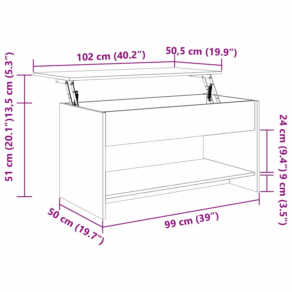 Couchtisch Artisan-Eiche 80 x 50,5 x 41,5 cm Holzwerkstoff