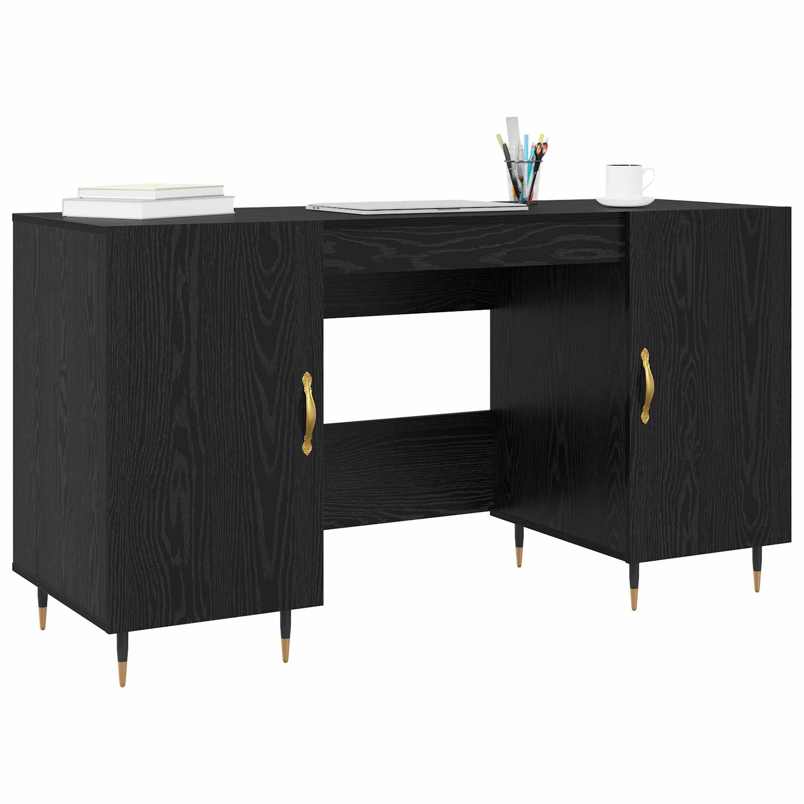 Schreibtisch mit Regal Schwarz Eichen-Optik 140 x 50 x 75 cm