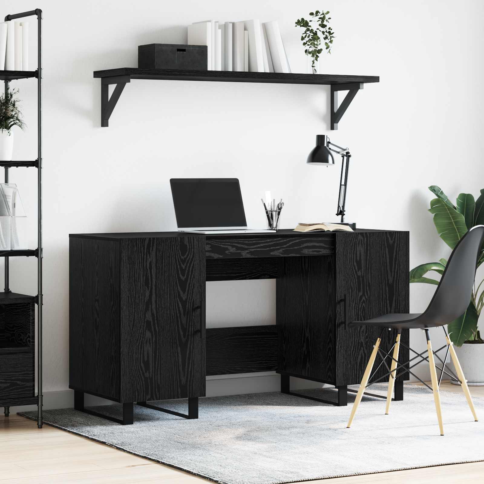 Schreibtisch mit Regal Schwarz Eichen-Optik 140 x 50 x 75 cm