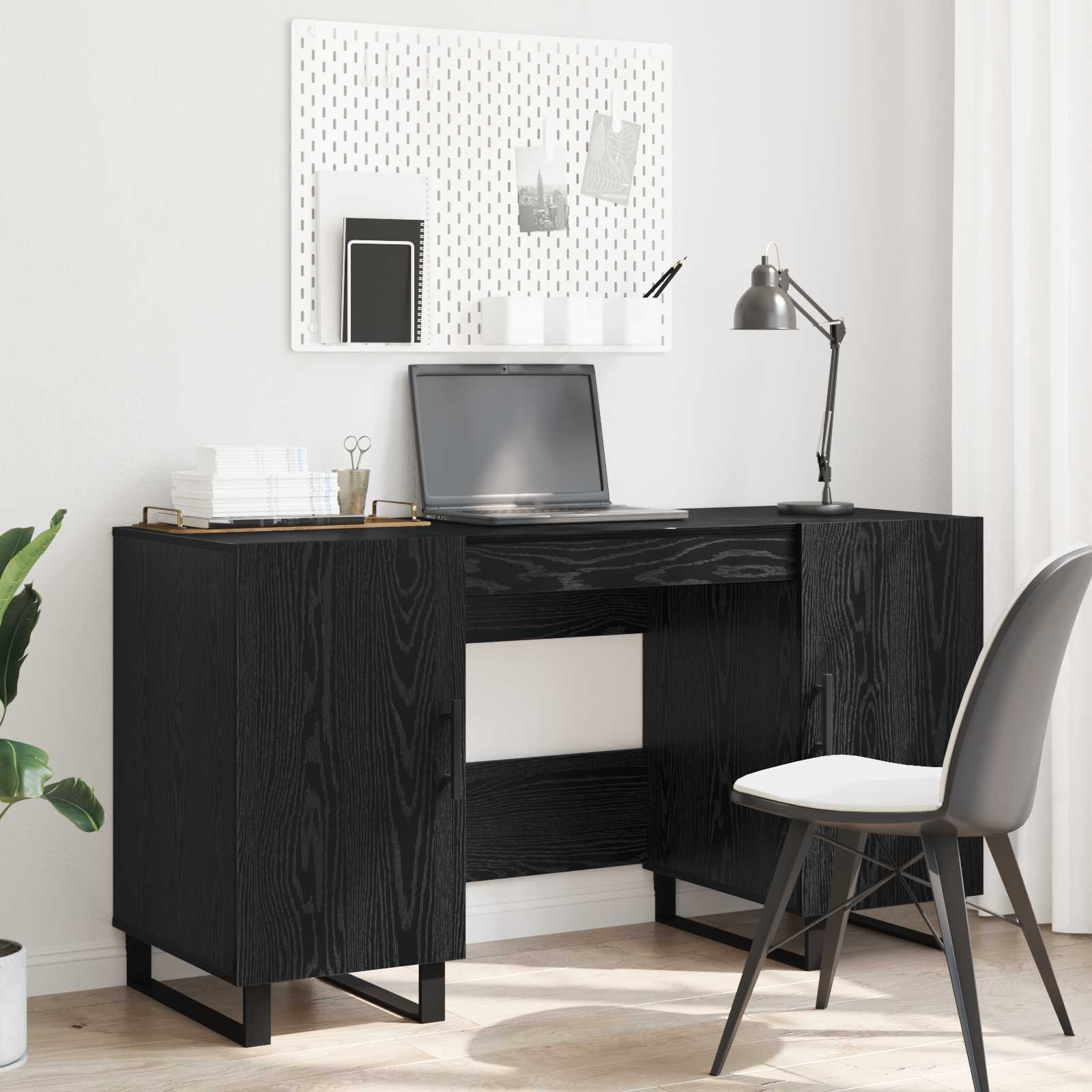 Schreibtisch mit Regal Schwarz Eichen-Optik 140 x 50 x 75 cm