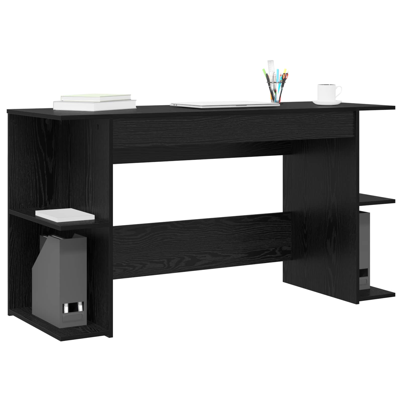 Schreibtisch mit Regal Schwarz Eichen-Optik 140 x 50 x 75 cm