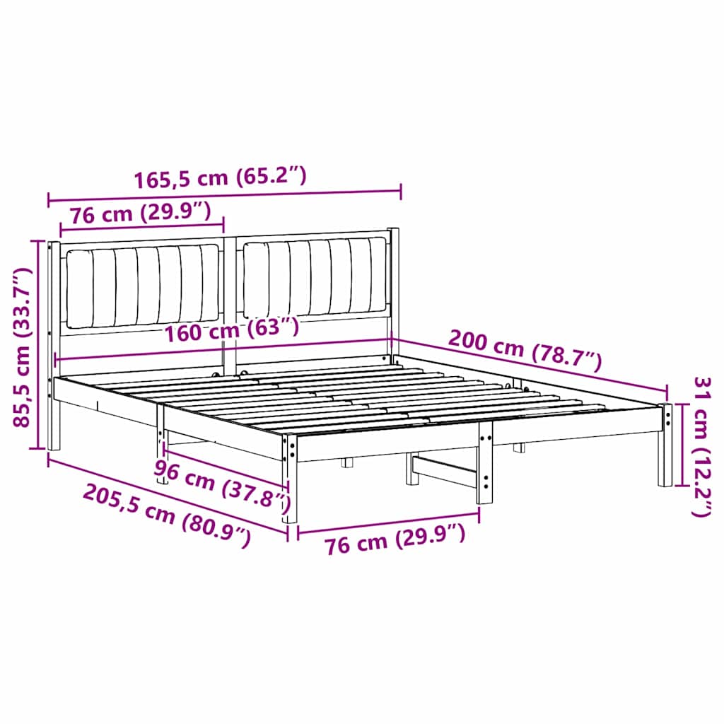 Bettgestell mit gepolstertem Kopfteil Hellgrau 160 x 200 cm