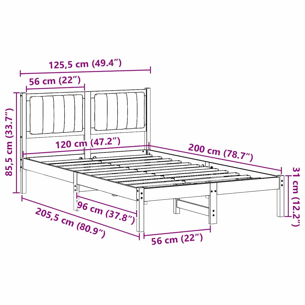 Bettgestell mit gepolstertem Kopfteil Schwarz 120 x 200 cm