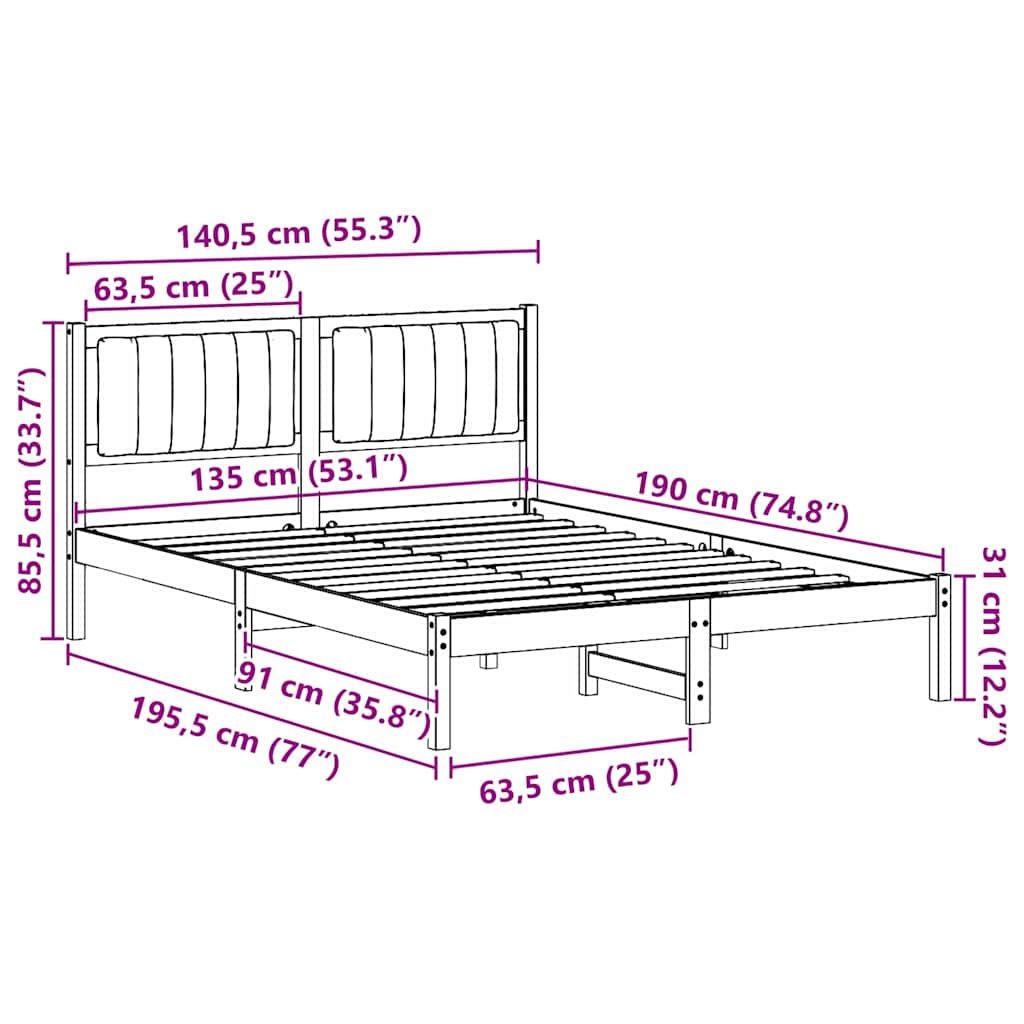 Bettgestell mit gepolstertem Kopfteil Taupe 135 x 190 cm